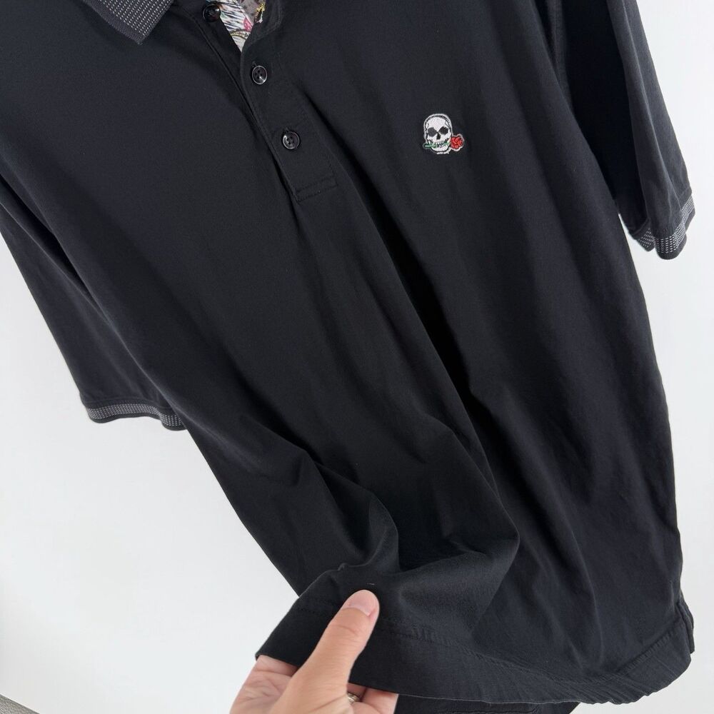 Robert Graham Short Sleeve Polo Shirt Men’s XL Black Skull Rose Skeleton - Picture 10 of 16